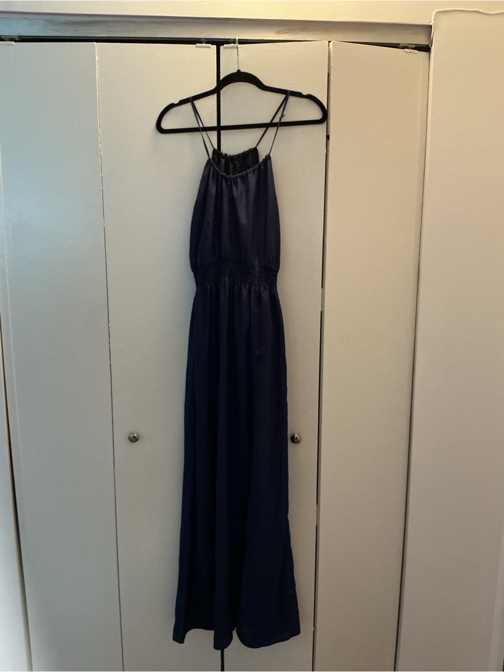 Navy Halter Maxi Dress with Smocked Waist